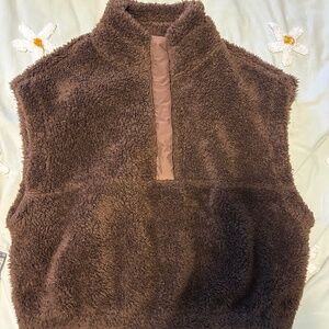 H&M Divided Sherpa Fleece Button Quarter Zip Brown Size Medium